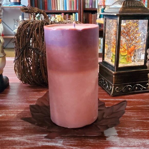 Maple Leaf Footed Candle Holder with 3-inch Handmade Pillar Candle - Picture 1 of 7